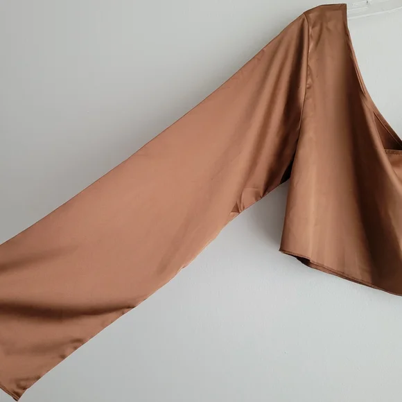 NWT Ryan Destiny x PacSun Elegant Brown Satin Unbothered Off-The-Shoulder Top - Picture 6 of 8